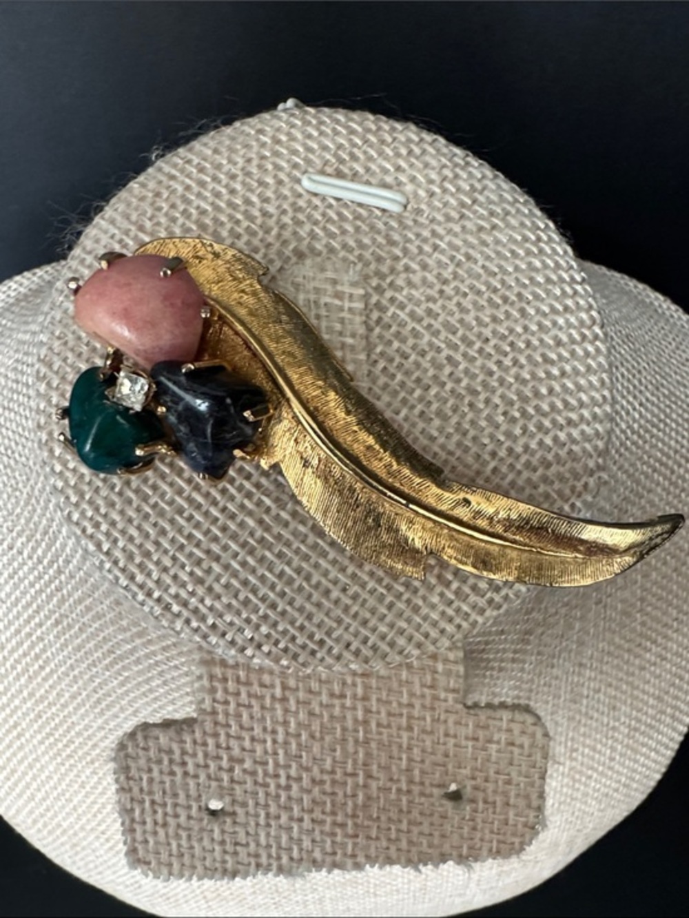 VTG Gold-Tone Feathered Brooch with Genuine Tumbled Gemstones